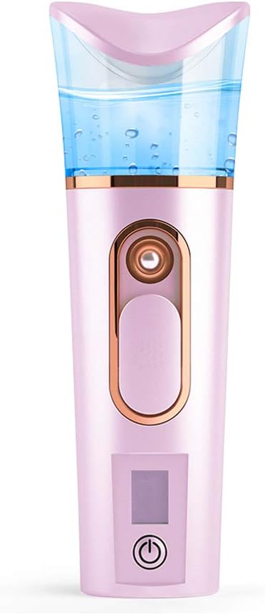 Person using nano mist sprayer on a vanity table