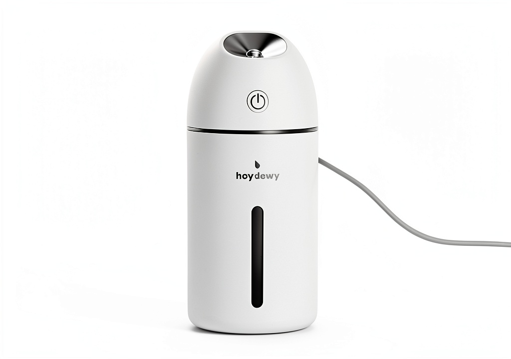 Hey Dewy Cool Mist Humidifier on a wooden nightstand